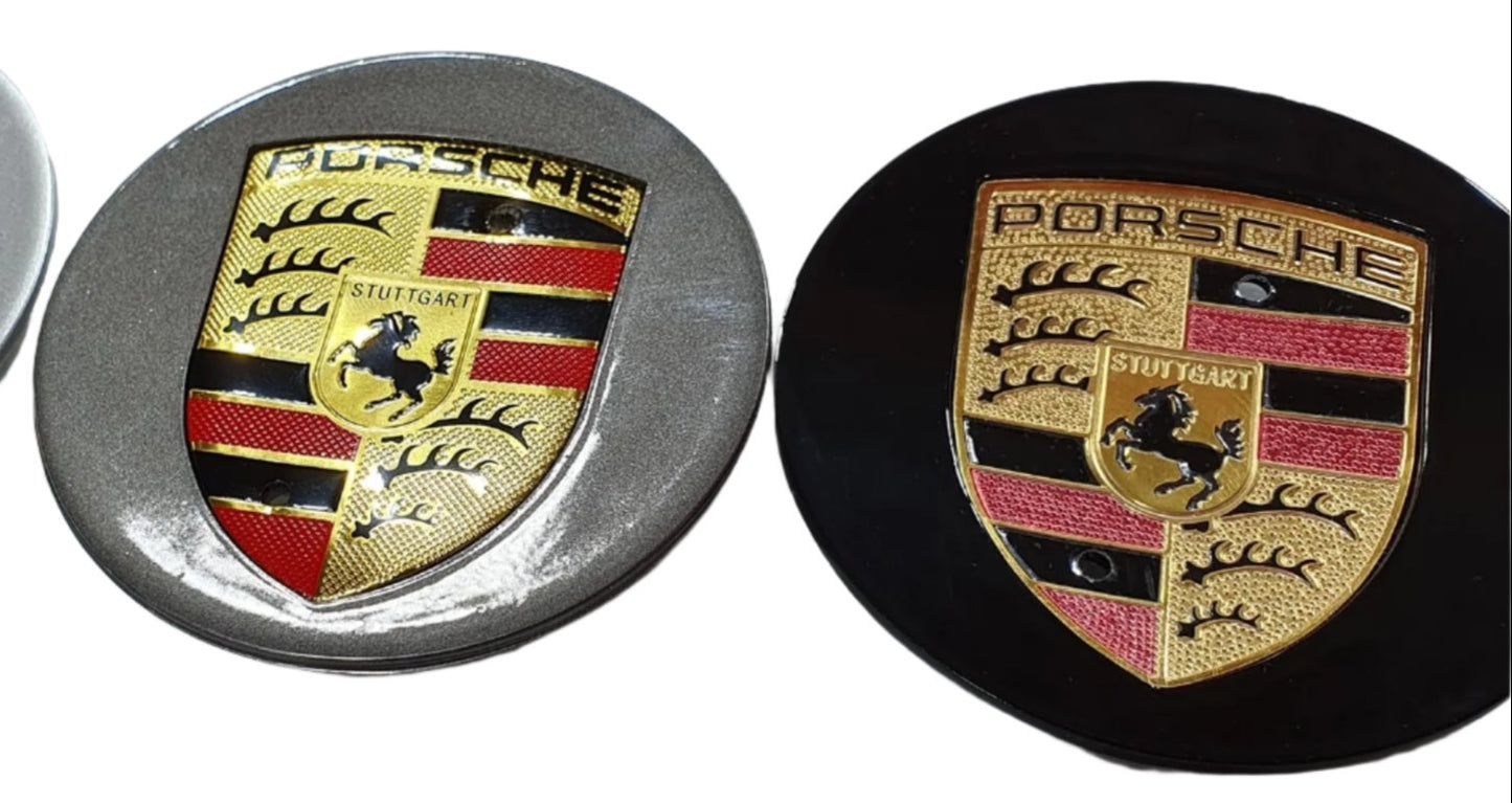 Porsche Wheel Centre Caps Black or Grey 75mm Crested